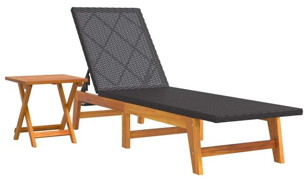 VidaXL polyrattan és tömör akácfa napozóágy asztallal