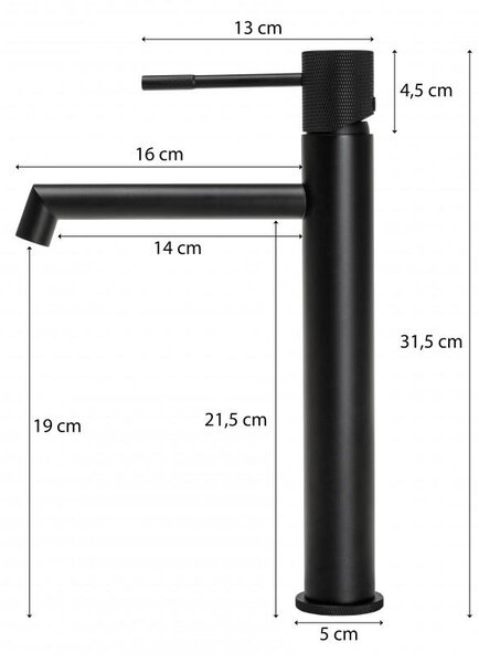 Erga Meri, magas mosogató csaptelep h-315, fekete matt, ERG-YKA-BU.MERI-36-BLK