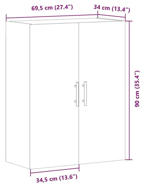 VidaXL kézműves tölgy színű fali szekrény 69,5x34x90 cm
