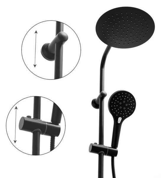 Erga Bergen Therm, zuhanygarnitúra termosztatikus csapteleppel és esőfejjel 25cm, fekete matt, ERG-YKA-BP.BERGEN-THERM-25-BLK