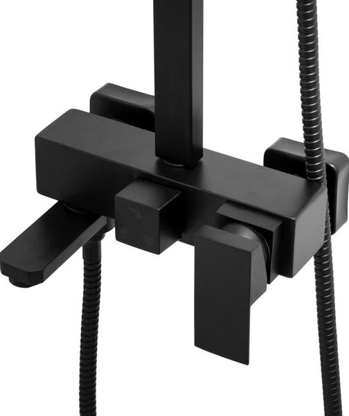 Erga Cube, zuhanygarnitúra karos csapteleppel, kád kifolyóval és esőfejjel 25x25cm, fekete matt, ERG-YKA-BP.CUBE-25-BLK