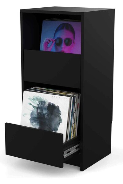 Glorious Vinyl Vault Black Bakelit lemez tartó szekrény (Fekete)