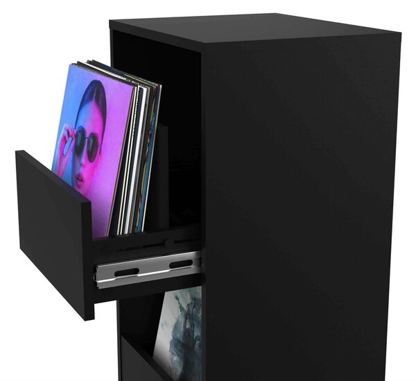 Glorious Vinyl Vault Black Bakelit lemez tartó szekrény (Fekete)