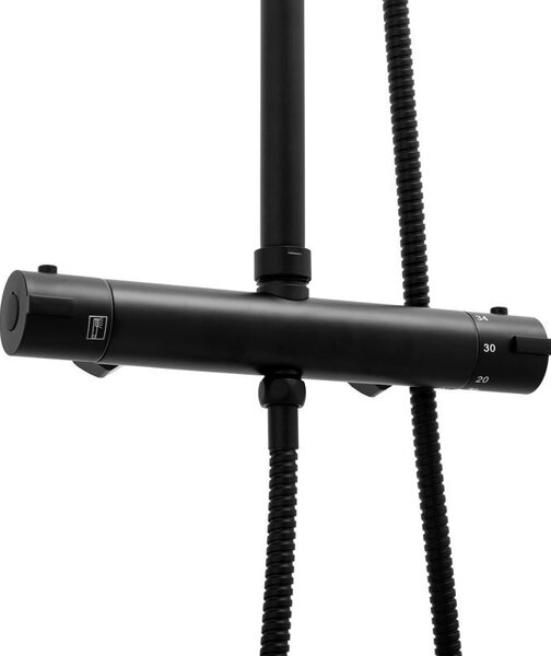 Erga Bodo Therm, zuhanygarnitúra termosztát elemmel és esőfejjel 23x23cm, fekete matt, ERG-YKA-BP.BODO-THERM-23-BLK