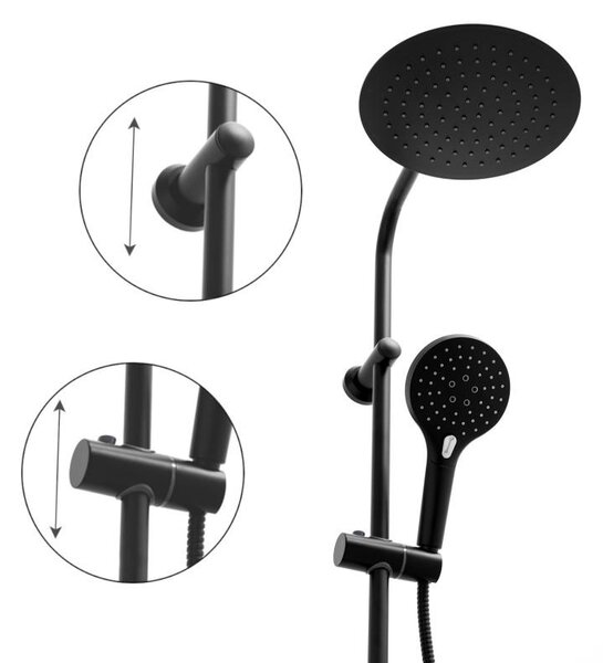 Erga Bergen, zuhanygarnitúra esőfejjel 25cm, fekete matt, ERG-YKA-BP.BERGEN 25 BLK