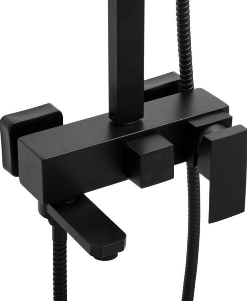 Erga Cube, zuhanygarnitúra karos csapteleppel, kád kifolyóval és esőfejjel 25x25cm, fekete matt, ERG-YKA-BP.CUBE-25-BLK