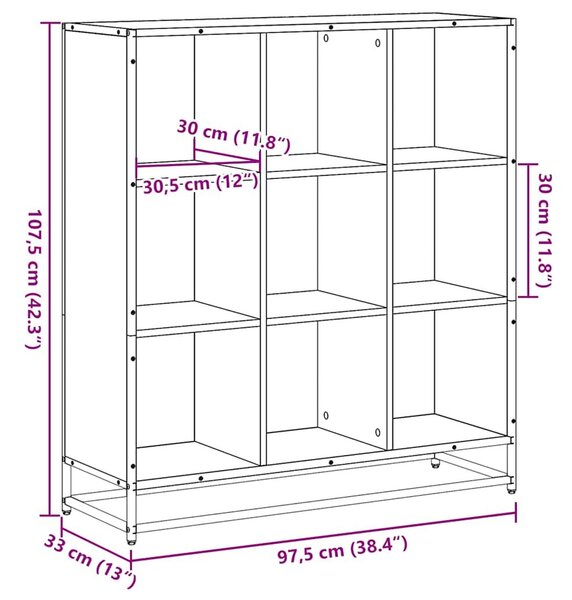 VidaXL fekete szerelt fa és fém könyvszekrény 97,5 x 33 x 107,5 cm