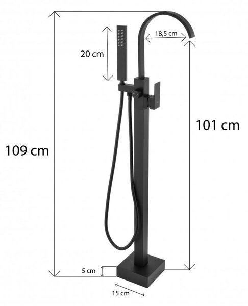 Erga Enzo, szabadon álló kádcsaptelep h-1090, fekete matt, ERG-YKA-BS.ENZO-BLK
