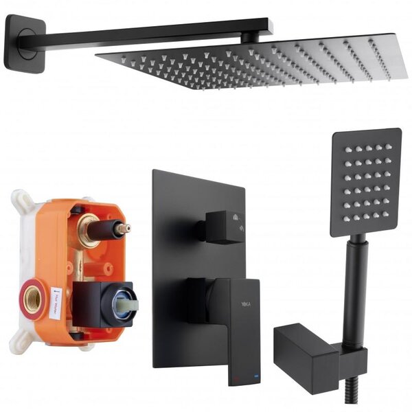 Erga Dual, rejtett zuhanygarnitúra esőfejjel 30x30 cm, i-BOX beépítési rendszer, matt fekete, ERG-YKA-BP.DUAL30-BLK