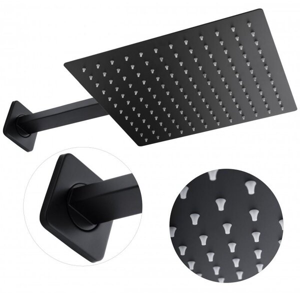 Erga Dual, rejtett zuhanygarnitúra esőfejjel 30x30 cm, i-BOX beépítési rendszer, matt fekete, ERG-YKA-BP.DUAL30-BLK