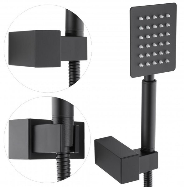 Erga Dual, rejtett zuhanygarnitúra esőfejjel 30x30 cm, i-BOX beépítési rendszer, matt fekete, ERG-YKA-BP.DUAL30-BLK