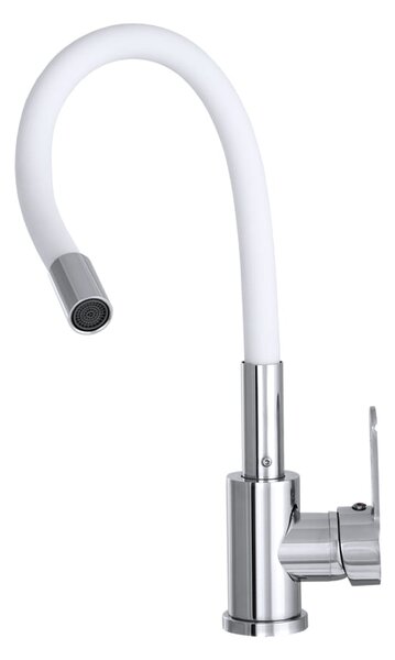 Gamma Flex 2000, szabadon álló mosogató csaptelep rugalmas karral, fehér matt-króm, GMA-BFX-2000WH