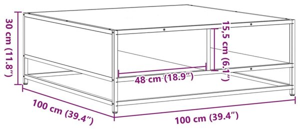 VidaXL fekete szerelt fa és fém dohányzóasztal 100 x 100 x 30 cm