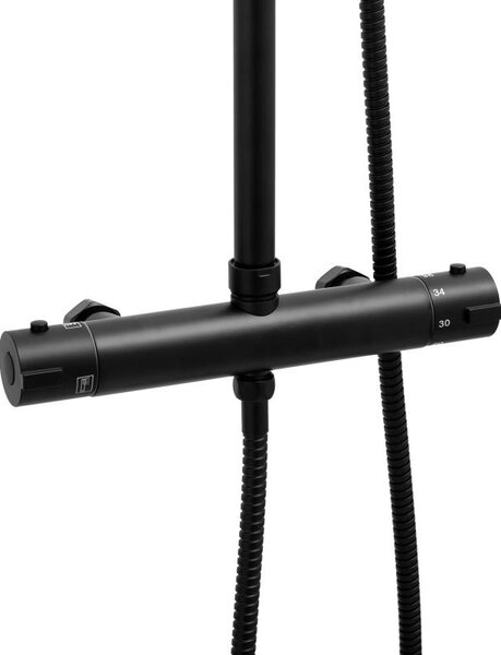 Erga Enza, zuhanygarnitúra termosztatikus csapteleppel és esőfejjel 20cm, fekete matt, ERG-YKA-BP.ENZA20-BLK