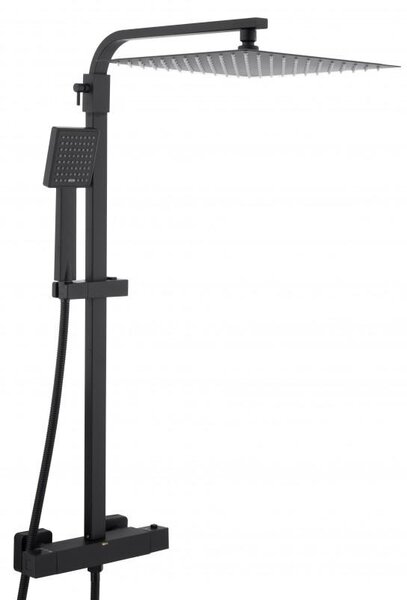 Erga Goba, zuhanygarnitúra termosztatikus csapteleppel és esőfejjel 30x30 cm, fekete matt, ERG-YKA-BP.GOBA-THERM-30-BLK