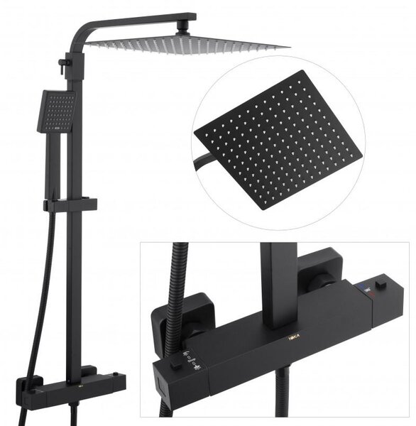 Erga Goba, zuhanygarnitúra termosztatikus csapteleppel és esőfejjel 30x30 cm, fekete matt, ERG-YKA-BP.GOBA-THERM-30-BLK
