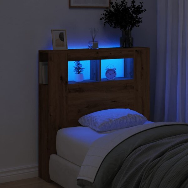 VidaXL kézműves tölgyszínű szerelt fa LED-es fejtámla 100x18,5x103,5cm