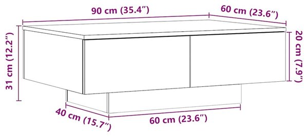 VidaXL kézműves tölgy színű szerelt fa dohányzóasztal 90 x 60 x 31 cm