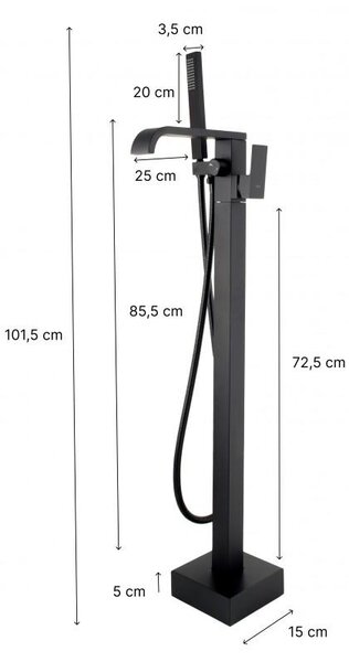 Erga Livo, szabadon álló kádcsaptelep kézizuhany-készlettel h-1015, fekete matt, ERG-YKA-BP.LIVO-BLK