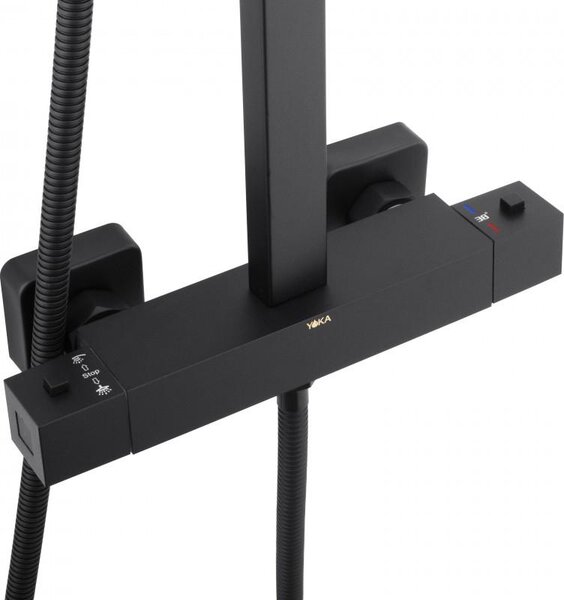 Erga Goba, zuhanygarnitúra termosztatikus csapteleppel és esőfejjel 30x30 cm, fekete matt, ERG-YKA-BP.GOBA-THERM-30-BLK