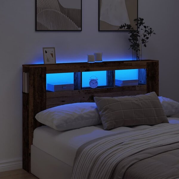 VidaXL antik fa színű szerelt fa LED-es fejtámla 160x18,5x103,5 cm