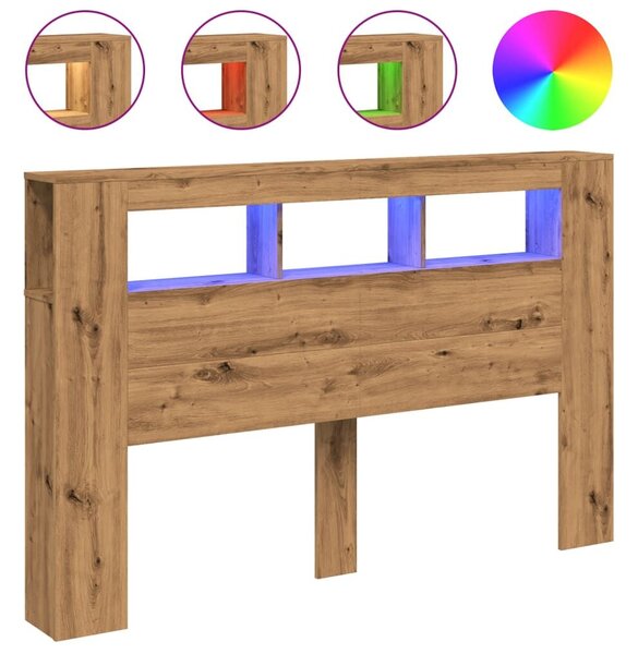 VidaXL kézműves tölgyszínű szerelt fa LED-es fejtámla 160x18,5x103,5cm