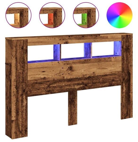 VidaXL antik fa színű szerelt fa LED-es fejtámla 160x18,5x103,5 cm