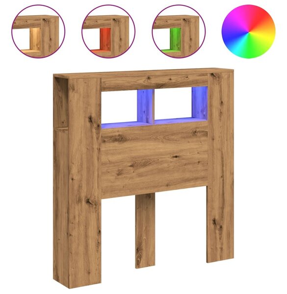 VidaXL kézműves tölgyszínű szerelt fa LED-es fejtámla 100x18,5x103,5cm