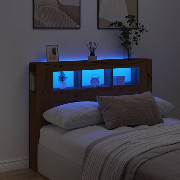 VidaXL kézműves tölgyszínű szerelt fa LED-es fejtámla 140x18,5x103,5cm