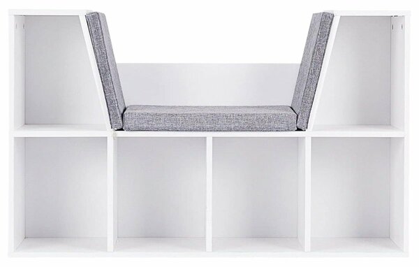 GINGER HOME Gyermek 3 az 1-ben polc paddal – Könyvespolc és játéktároló 6 rekesszel – Fehér 112x28x61 cm – Ajándék 3+