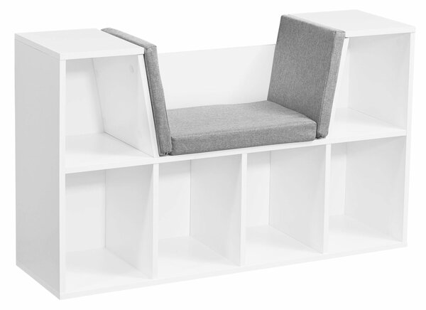 GINGER HOME Gyermek 3 az 1-ben polc paddal – Könyvespolc és játéktároló 6 rekesszel – Fehér 112x28x61 cm – Ajándék 3+