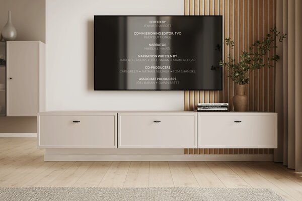 Lorini fali TV szekrény 200 cm fiókos - kasmír / fekete T-bar fogantyú