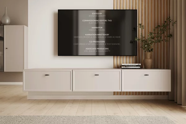 Lorini fali TV szekrény 200 cm fiókos - kasmír / fekete T-bar fogantyú