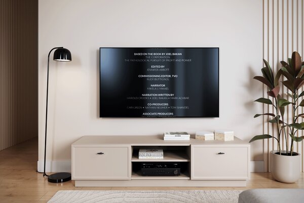 Lorini TV-szekrény 150 cm fiókokkal - kasmír / fekete T-bar fogantyúk