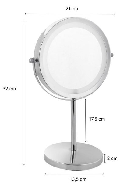 Erga Kimi, nagyítós kozmetikai tükör LED háttérvilágítással 210x320 mm, króm, ERG-YKA-CH.KIMI