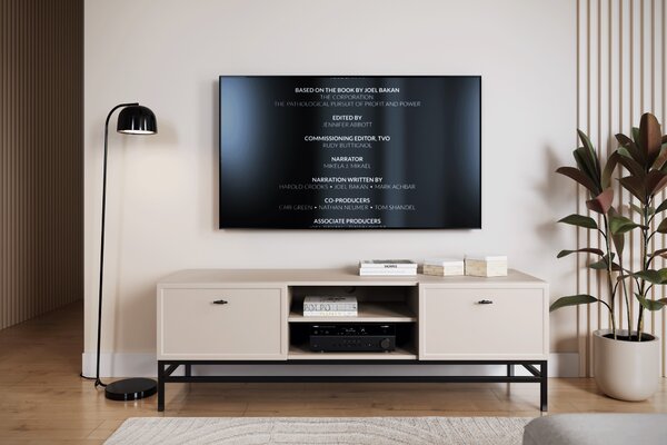 Lorini TV-szekrény 150 cm fiókokkal - kasmír / fekete T-bar fogantyúk / fekete váz