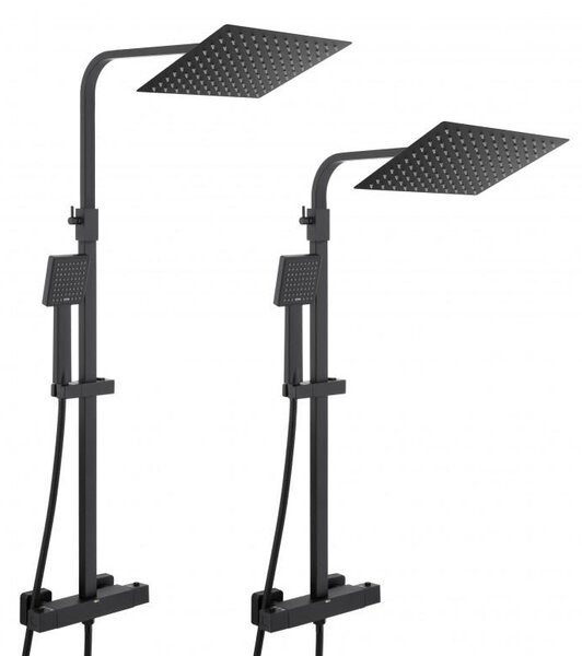 Erga Goba, zuhanygarnitúra termosztát elemmel és esőfejjel 25x25cm, fekete matt, ERG-YKA-BP.GOBA-THERM-25-BLK