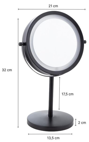 Erga Kimi, nagyítós kozmetikai tükör LED háttérvilágítással 210x320 mm, fekete matt, ERG-YKA-CH.KIMI-BLK