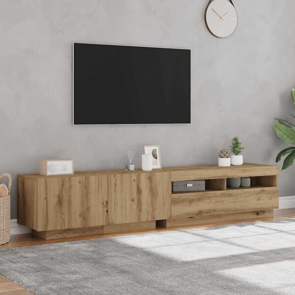 VidaXL kézműves tölgy szerelt fa TV-szekrény LED-ekkel 200x35x40 cm