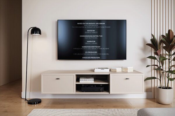 Lorini fali TV-szekrény 150 cm fiókokkal - kasmír / fekete T-bar fogantyúk