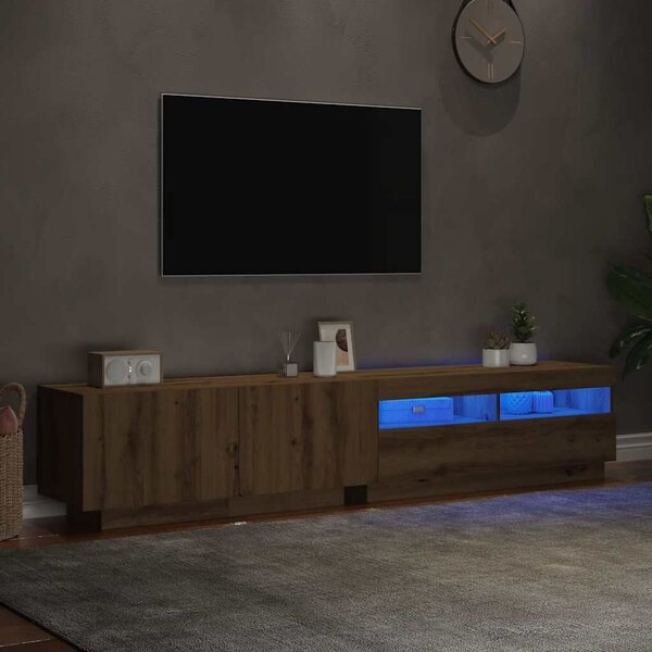 VidaXL kézműves tölgy szerelt fa TV-szekrény LED-ekkel 200x35x40 cm