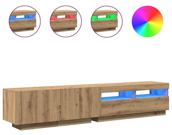 VidaXL kézműves tölgy szerelt fa TV-szekrény LED-ekkel 200x35x40 cm