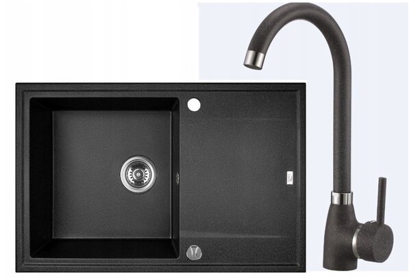 Laveo Megalo, konyhai gránit mosogató 790x490x230 mm + mosogató csaptelep, fekete, LAV-SBEA711T