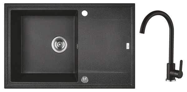 Laveo Megalo, konyhai gránit mosogató 790x490x230 mm + mosogató csaptelep, fekete, LAV-SBEA711T