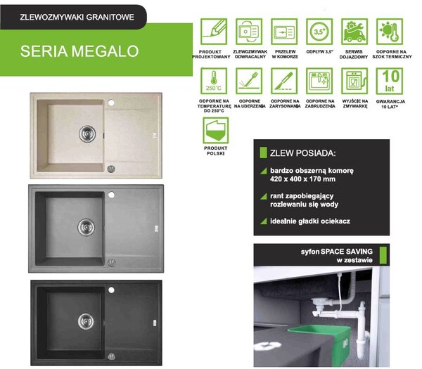 Laveo Megalo, mosogató 790x490x230 mm, szürke, LAV-SBE_511T