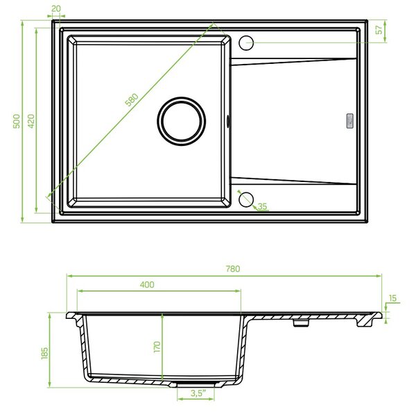 Laveo Megalo, mosogató 790x490x230 mm, szürke, LAV-SBE_511T