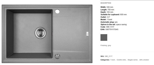 Laveo Megalo, mosogató 790x490x230 mm, szürke, LAV-SBE_511T