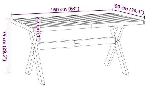 VidaXL Étkezőasztal NOAIN X alakú lábak 160x90x75 cm tömör fa fenyőfa