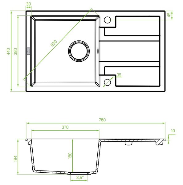 Laveo Barbados, 1 kamrás gránit mosogató 760x440x194 mm, bézs, LAV-SBB_411T