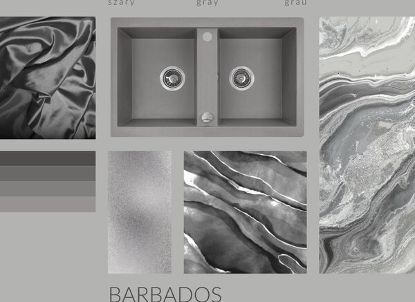 Laveo Barbados, 2 kamrás gránit mosogató 780x480x185 mm, szürke, LAV-SBB_520T